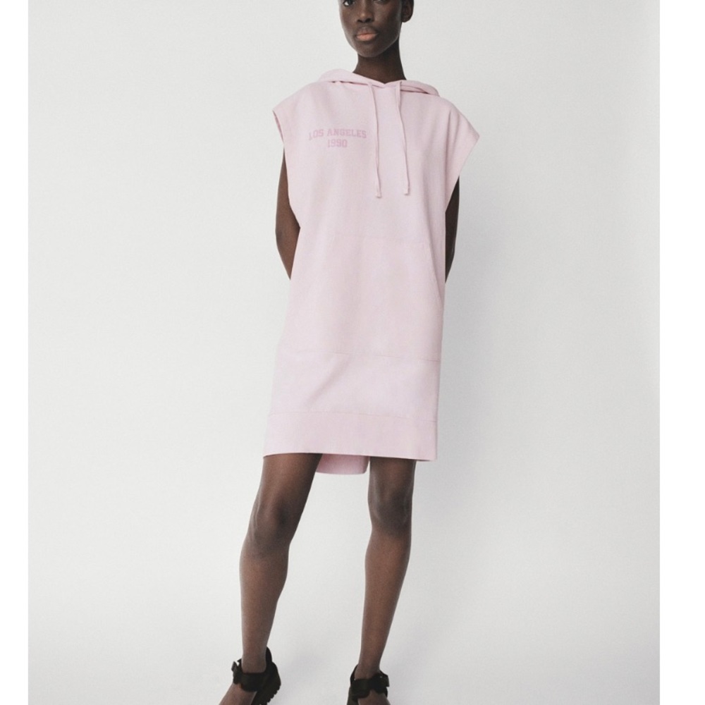 NWT ZARA washed plush dress beige-pink/ L